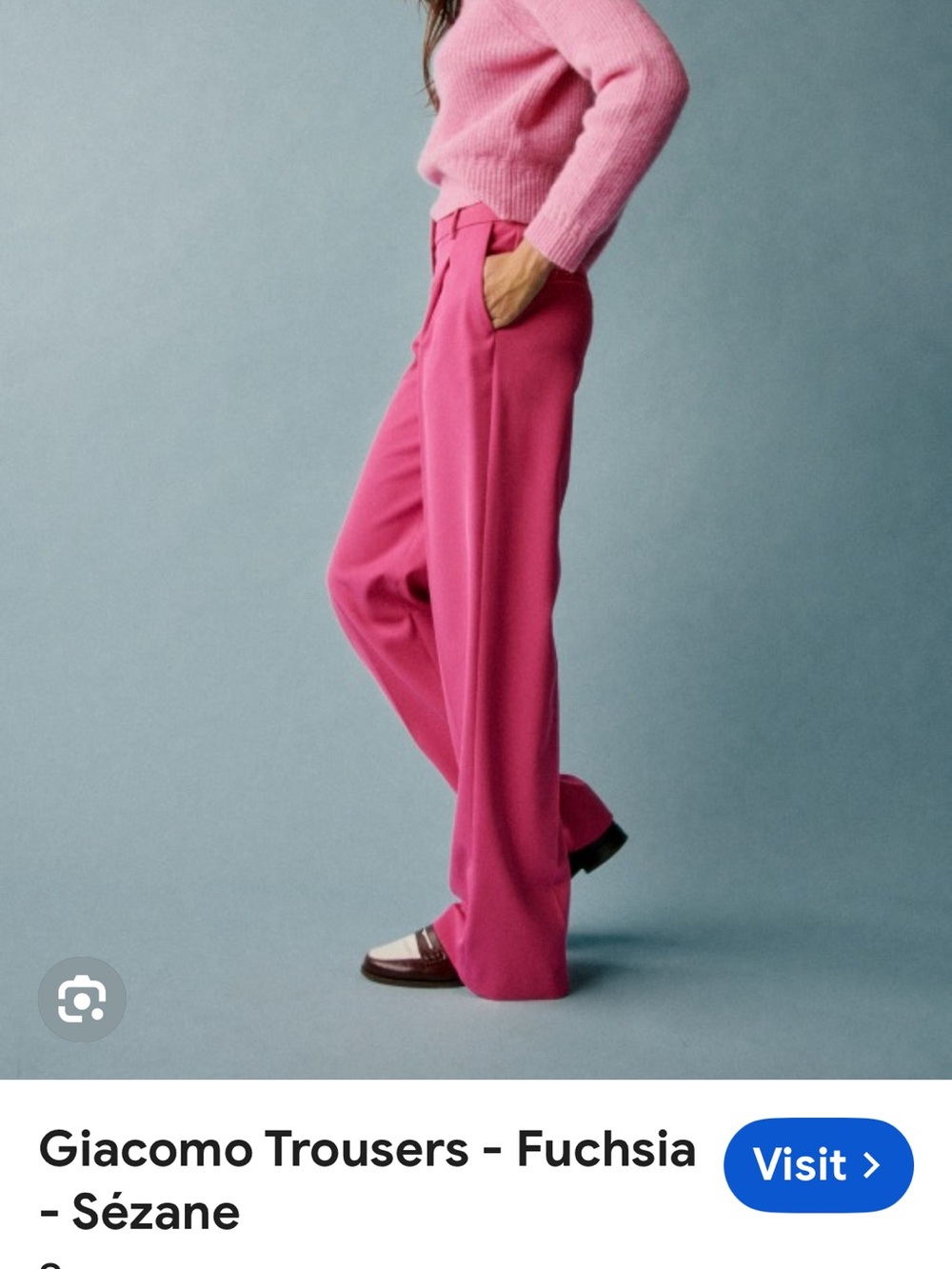 Sezane Bright Fuchsia High-Rise Pleated Wide-Leg Pants